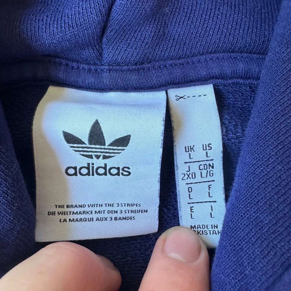 Adidas Trefoil Hoodie Mens Large Navy Blue Excellent Pullover Logo Sweatshirt